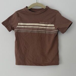 Perry Ellis Chocolate Brown Kids Tee with Horizontal Stripes 3T